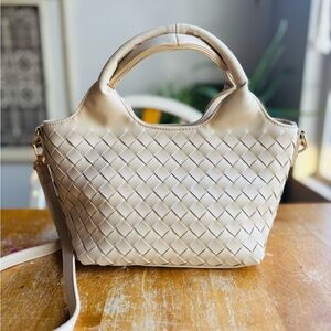 Urban Expressions Faux Leather Cream Woven Shoulder Bag and Crossbody